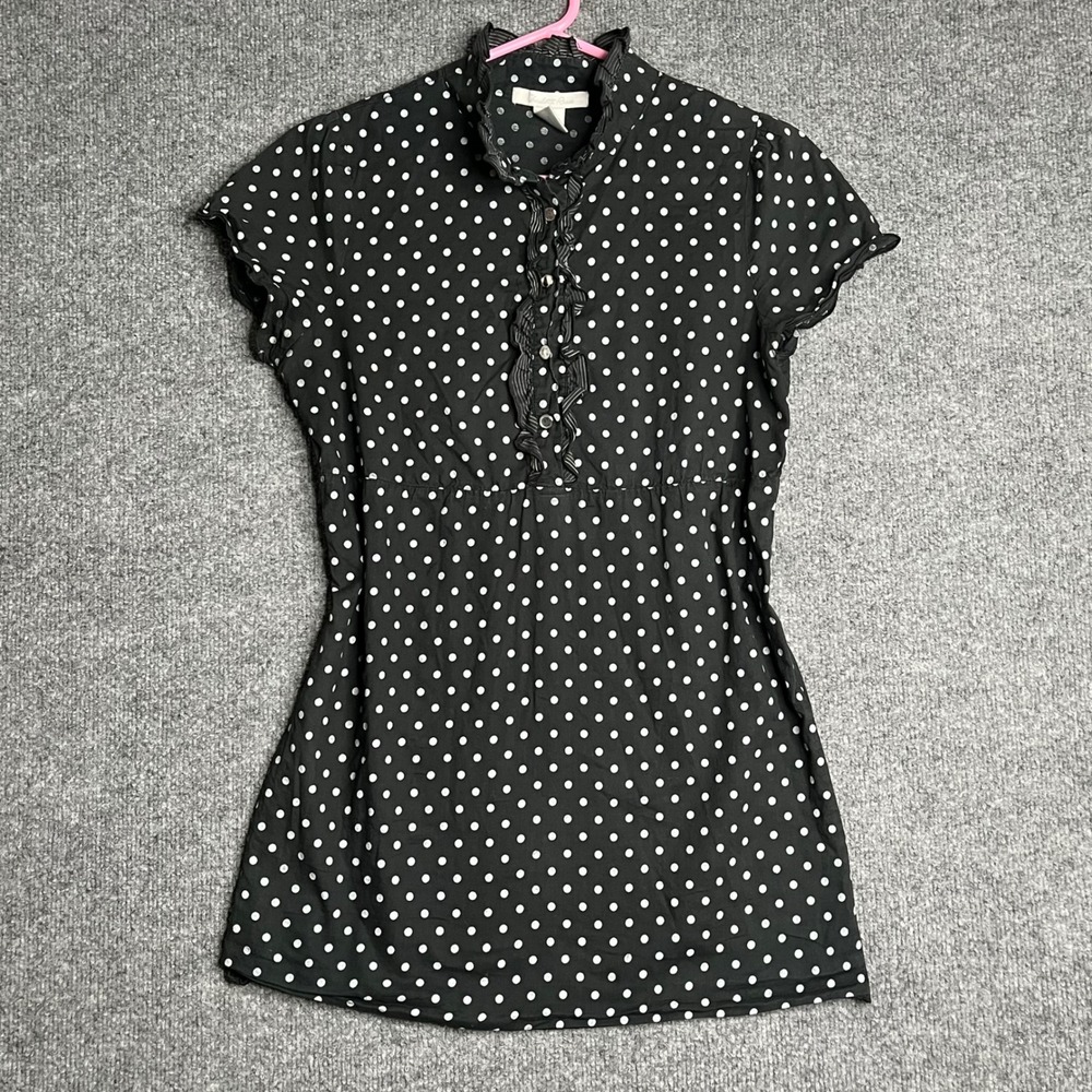 Y2K Charlotte Russe Women Black Polka Dot Ruffle Button Front Empire Waist Top M